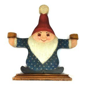 Vtg Elf Gnome Christmas Two Candle Holder Stand